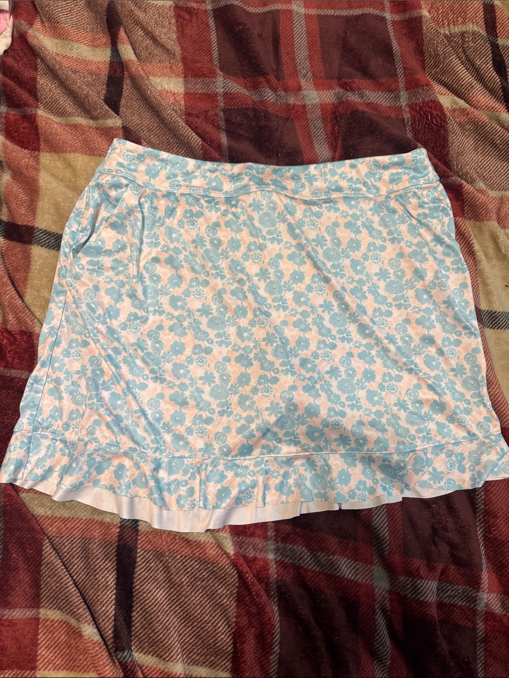 Light Blue Floral Ruffle Hem Women's Golf Skirt
